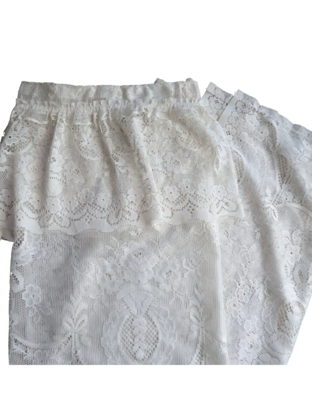 Vintage Sears White Lace Fabric Shower Curtain Ruffled Valance Floral 66